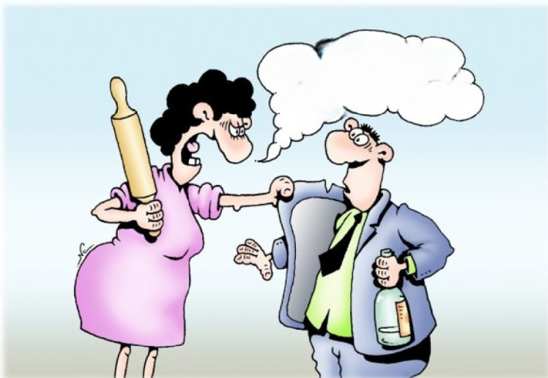 Create meme: wife caricature, wife with rolling pin cartoon, funny cartoons
