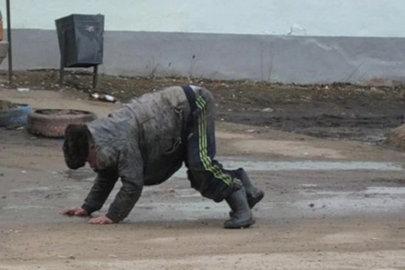 Create meme: a homeless man on all fours, the drunk is crawling, drunk crawling