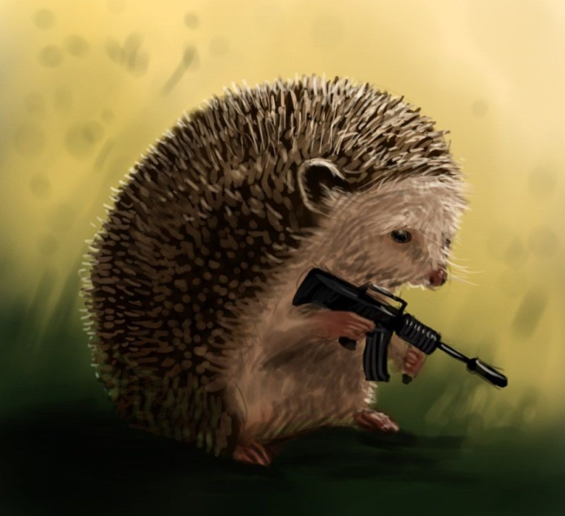 Create meme: hedgehog with a machine gun, hedgehog with a machine gun, Hedgehog sniper