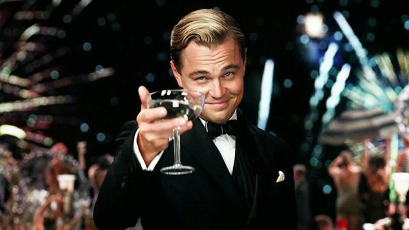 Create meme: DiCaprio with a glass of, DiCaprio's Gatsby with a glass of, leonardo dicaprio