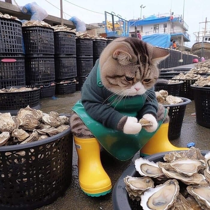 Create meme: the cat in the bazaar, cat sells fish, cat seller