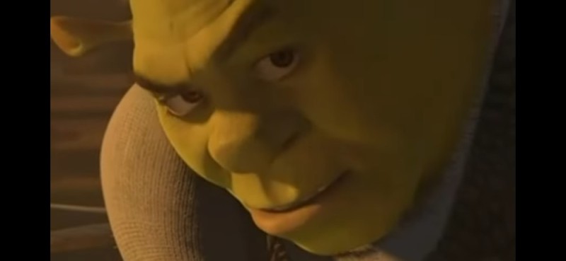 Create meme: Shrek looks at the camera, Shrek the king is Fiona's father, smiling shrek