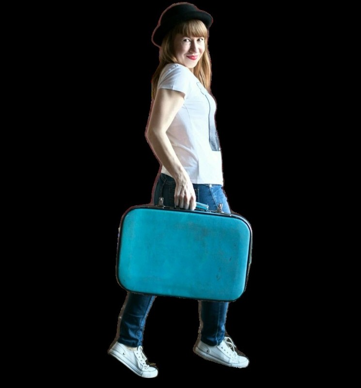 Create meme: a woman with a suitcase, suitcase, girl with a suitcase