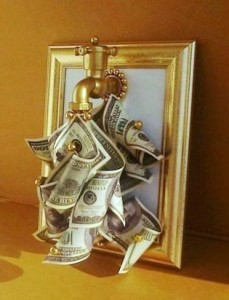 Create meme: Souvenirs of banknotes, the money tap master class, the money spigot in the frame