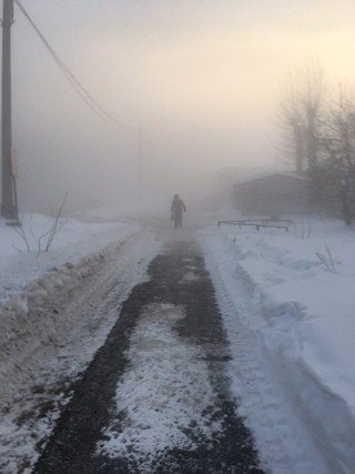 Create meme: Sayfutdinova, wet snow , The road is winter fog