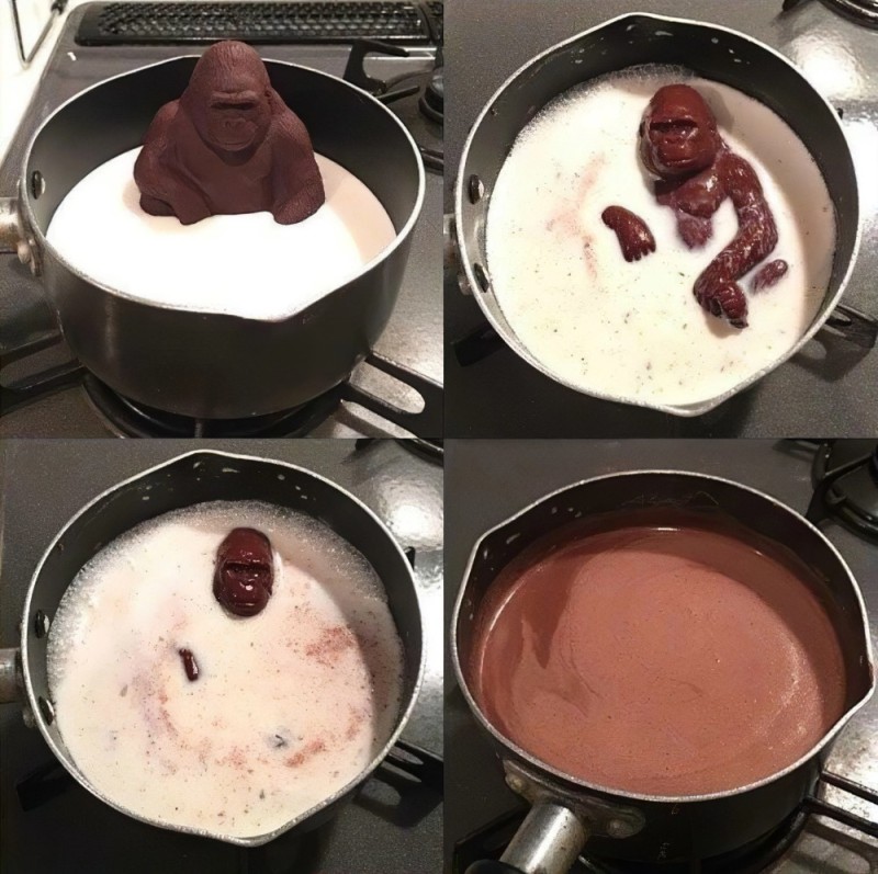 Создать мем: шоколадный пудинг, молоко шоколадное, шоколадная обезьяна в молоке мем