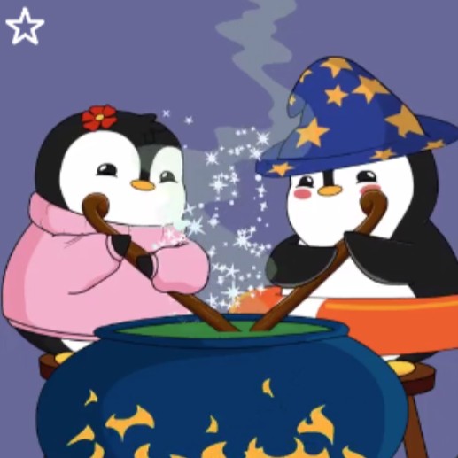 Создать мем: пингвин с деньгами, halloween magic, нфт pudgy penguins