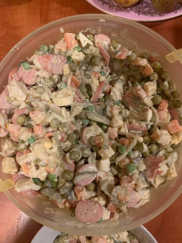 Create meme: salad , salad , olivier salad with sausage