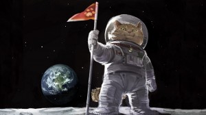 Create meme: space art cat on the moon, cat astronaut, space cat astronaut