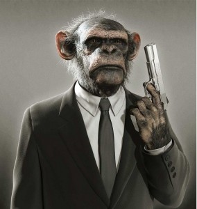 Create meme: the trick, monkey, a monkey with a gun