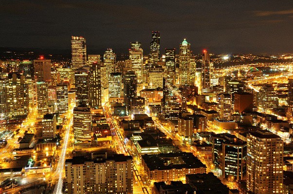 Create meme: night washington, seattle skyscrapers, Chicago night from a height