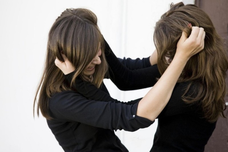 Create meme: girls' fight, women's fight, girls fighting over their hair