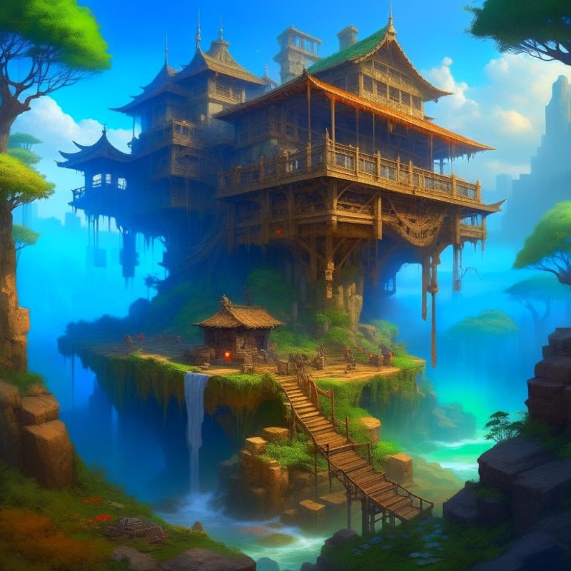 Create meme: a fantastic world, anime landscape, concept art china temple
