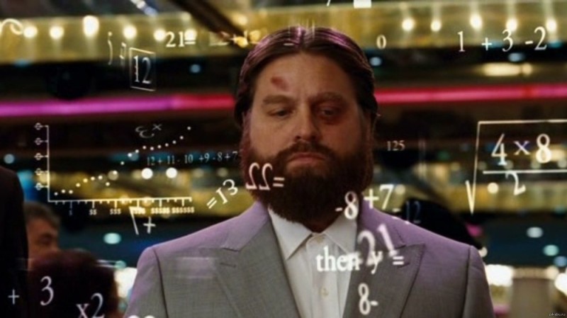 Create meme: the hangover casino, the hangover meme with the calculation, Zach Galifianakis the hangover