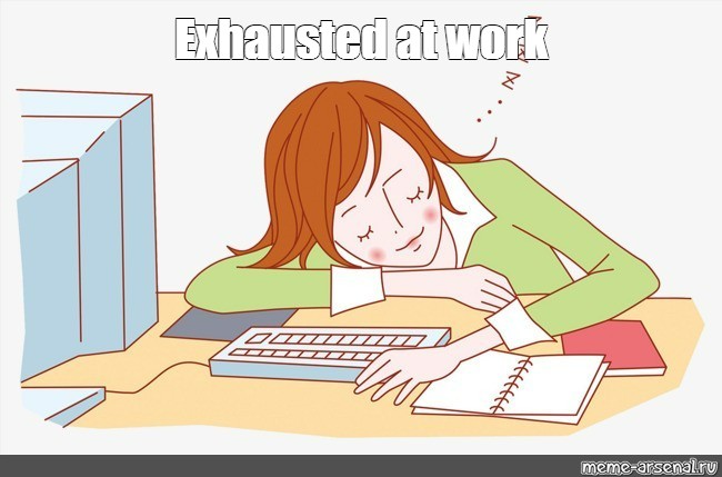 exhausted at work cartoon