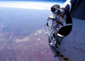 Create meme: space flight, jump from the stratosphere, stratosphere parachute jump