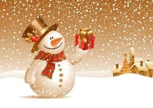 Создать мем: с новым, снеговик с подарком, новым годом