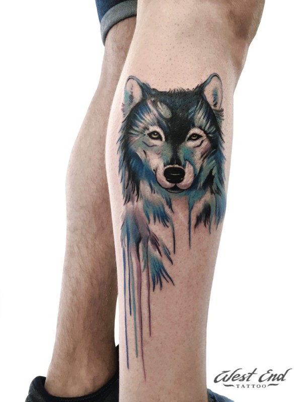 Create meme: tattoo wolf, wolf tattoo on the calf, male wolf tattoos