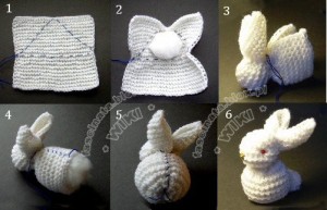 Create meme: crochet, knitted Bunny from a square knitting, Bunny from a knitted square