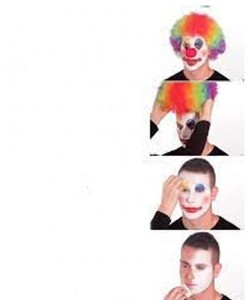 Создать мем: макияж клоун, клоун грим, парень красится в клоуна