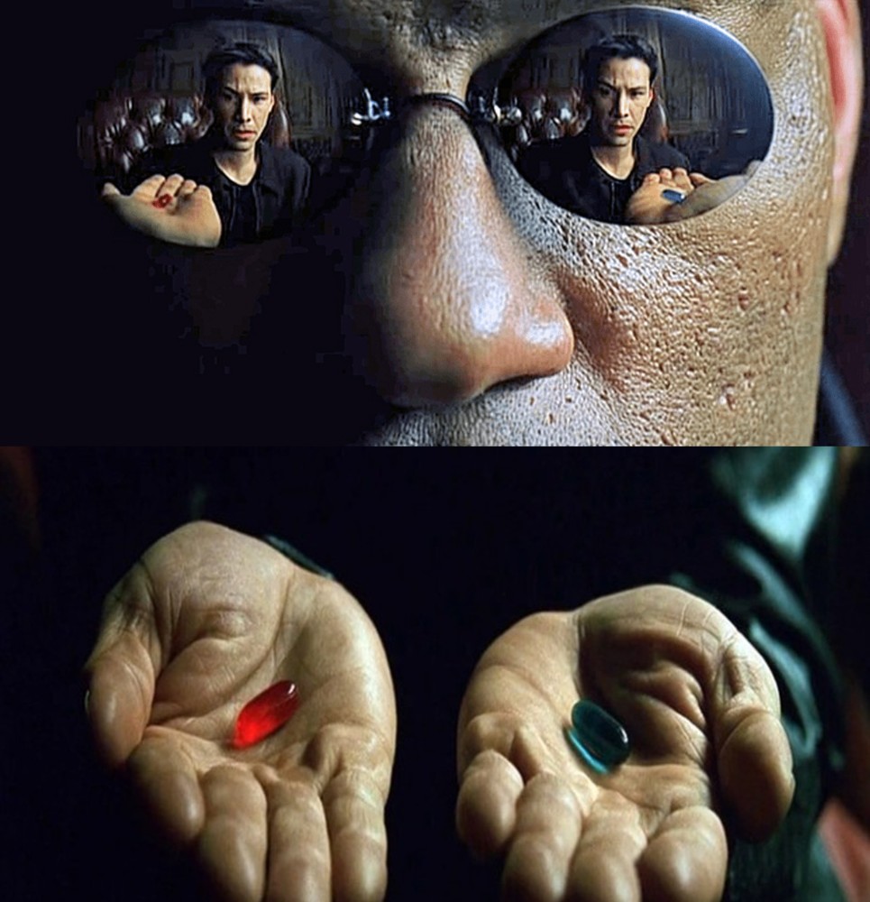 Create comics meme "Morpheus two pills, red or blue pill, Morpheus mat...