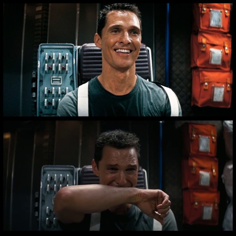 Create meme: Matthew McConaughey crying in interstellar, McConaughey crying interstellar, interstellar Cooper