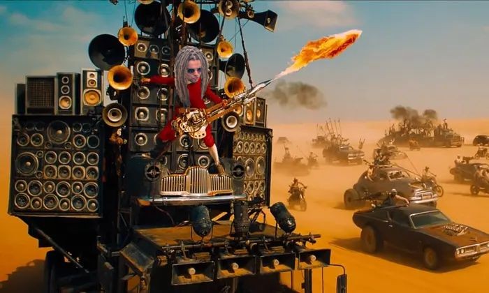 Create meme: Kin dza dza Mad Max, Mad Max Fury Road, mad max guitar player