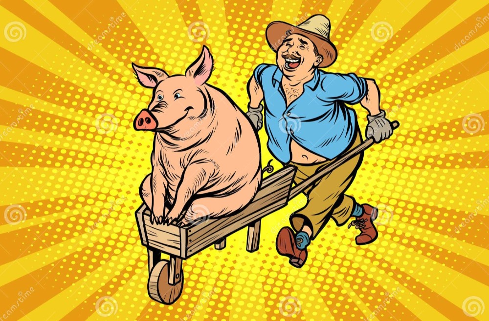 Create meme: pig illustration, pig farmer, A pig in a wheelbarrow