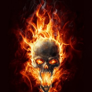 Create meme: skull, flaming skull, burning skull