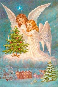 Создать мем: рождественские ангелочки, красивые рождественские открытки, старинные рождественские открытки с ангелами