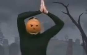 Create meme: dancing with a pumpkin on his head, pumpkin meme, pumpkin dance