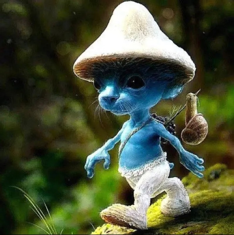 Create meme: smurf in the forest with mushrooms, clamsy smurf, scary smurf