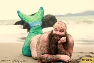 Create meme: a bearded man, mermaid , fat mermaid man