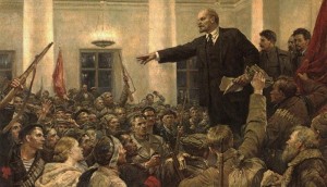 Create meme: picture of Lenin among the workers, picture of Lenin on the podium, Lenin proclaims Soviet power picture