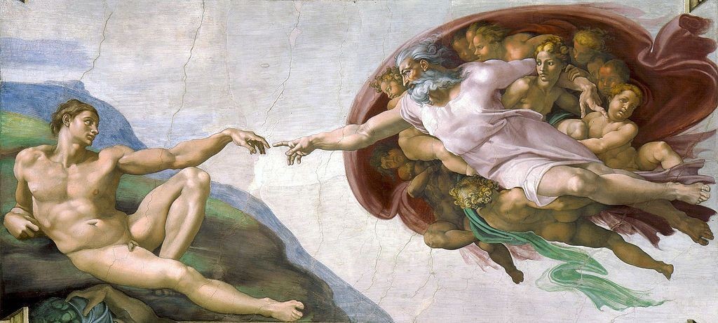 Создать комикс мем "the creation of adam, michelangelo buonarroti ...