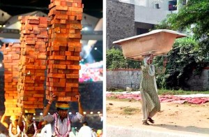 Create meme: India bricks on his head