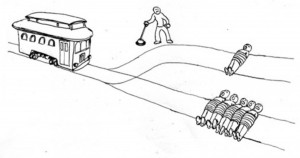 Создать мем: trolley dilemma, trolley problem, этическая дилемма вагонетка