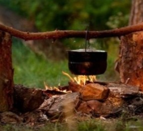 Create meme: methods of hanging a pot over a fire, tea on the fire, taiga food
