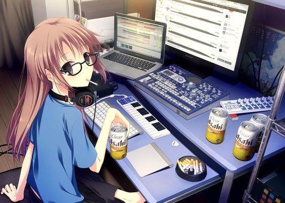 Create meme: hikikomori chan, anime girl programmer, anime hacker