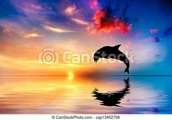 Создать мем: дельфины на закате, дельфин на закате рисунок, пейзаж с дельфинами на закате