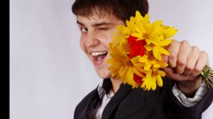 Create meme: male, gives flowers, man with flowers