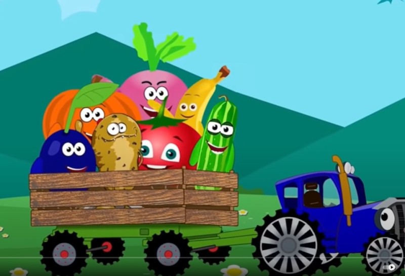 Create meme: blue tractor 2021, blue tractor vegetables, cartoon about vegetables