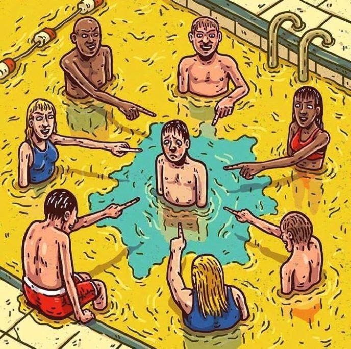 Создать мем: мем мужик в бассейне с бутылкой, карикатуры 21 века, мемы про бассейн