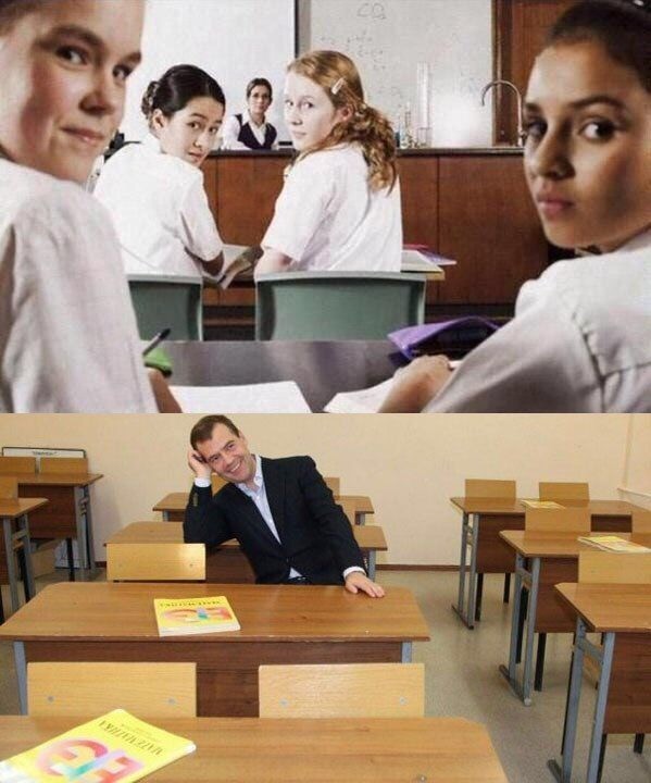 Create meme: schoolchildren turned around in class meme, memes, we have a new girl in the class meme