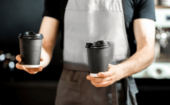 Create meme: coffee barista, Barista, a black cup of coffee