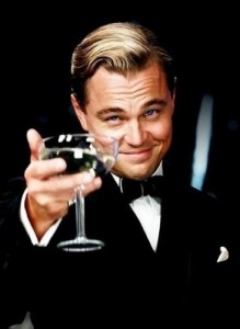 Create meme: DiCaprio with a glass photo, DiCaprio a glass to those, happy birthday Leonardo DiCaprio with a glass of