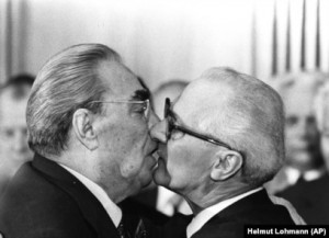 Create meme: Brezhnev and Honecker kiss, Erich Honecker and Brezhnev, Brezhnev and Honecker