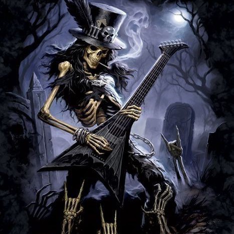 Создать мем: скелет в цилиндре с гитарой, тёмное фэнтези, готическое фэнтези