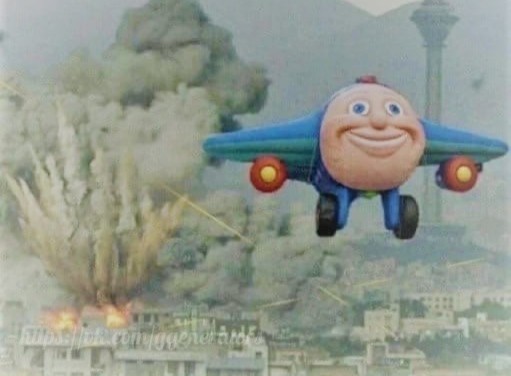 Создать мем: мем самолет улетает от взрыва, мем самолет, реактивный самолетик джей-джей мультфильм 1998
