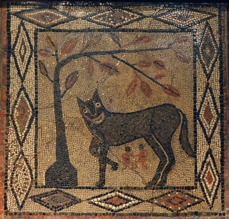 Create meme: Capitoline Wolf Mosaic, roman mosaic, cave canem mosaic of Pompeii